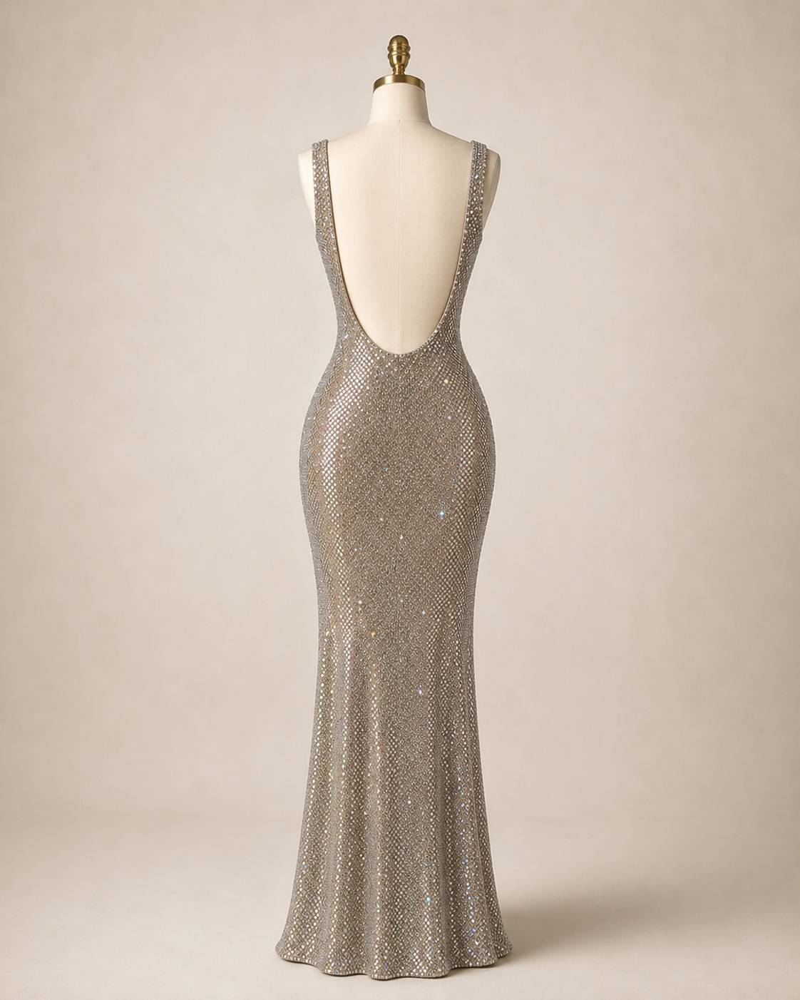 Elegent Silver Rhinestone Mesh Bodycon Evening Gown SL128