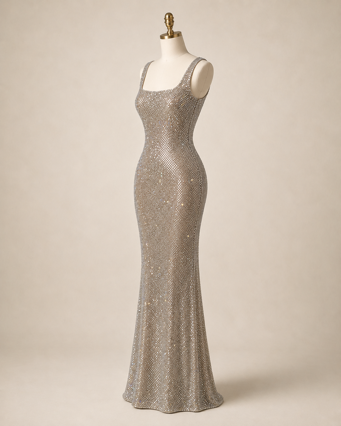 Elegent Silver Rhinestone Mesh Bodycon Evening Gown SL128