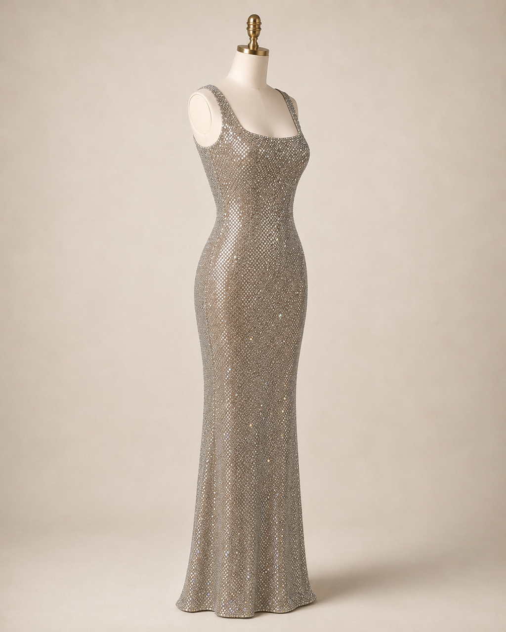 Elegent Silver Rhinestone Mesh Bodycon Evening Gown SL128