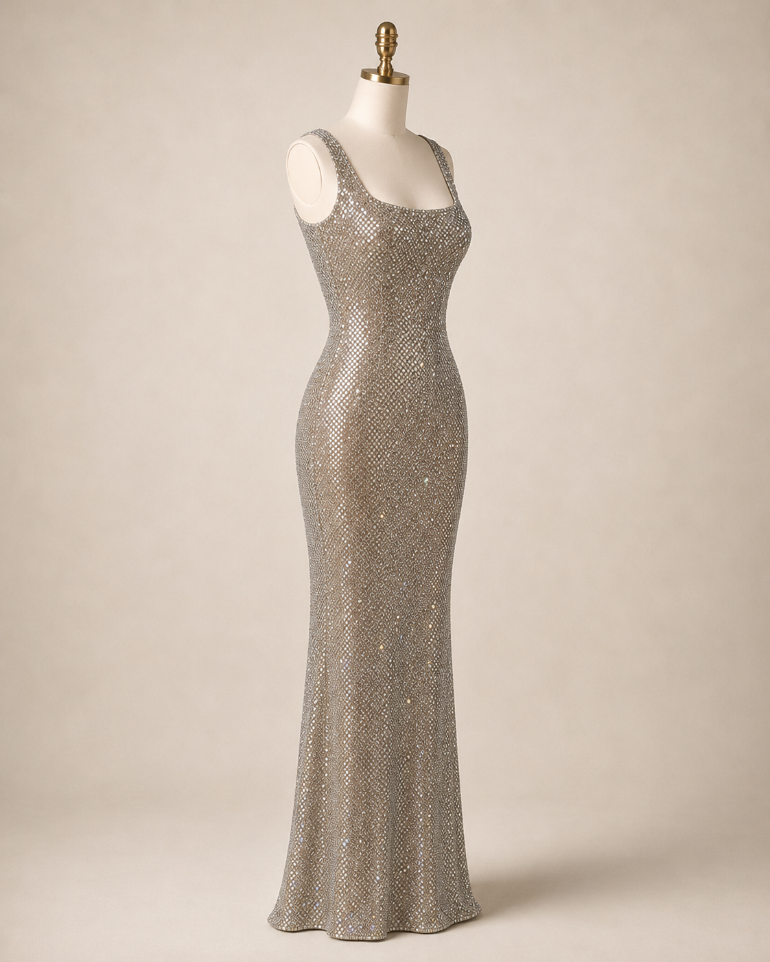 Elegent Silver Rhinestone Mesh Bodycon Evening Gown SL128