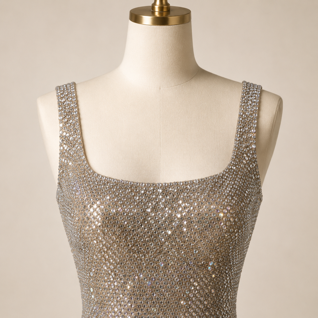 Elegent Silver Rhinestone Mesh Bodycon Evening Gown SL128