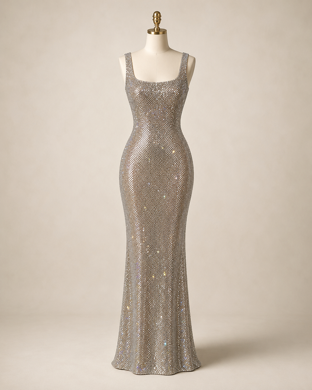Elegent Silver Rhinestone Mesh Bodycon Evening Gown SL128