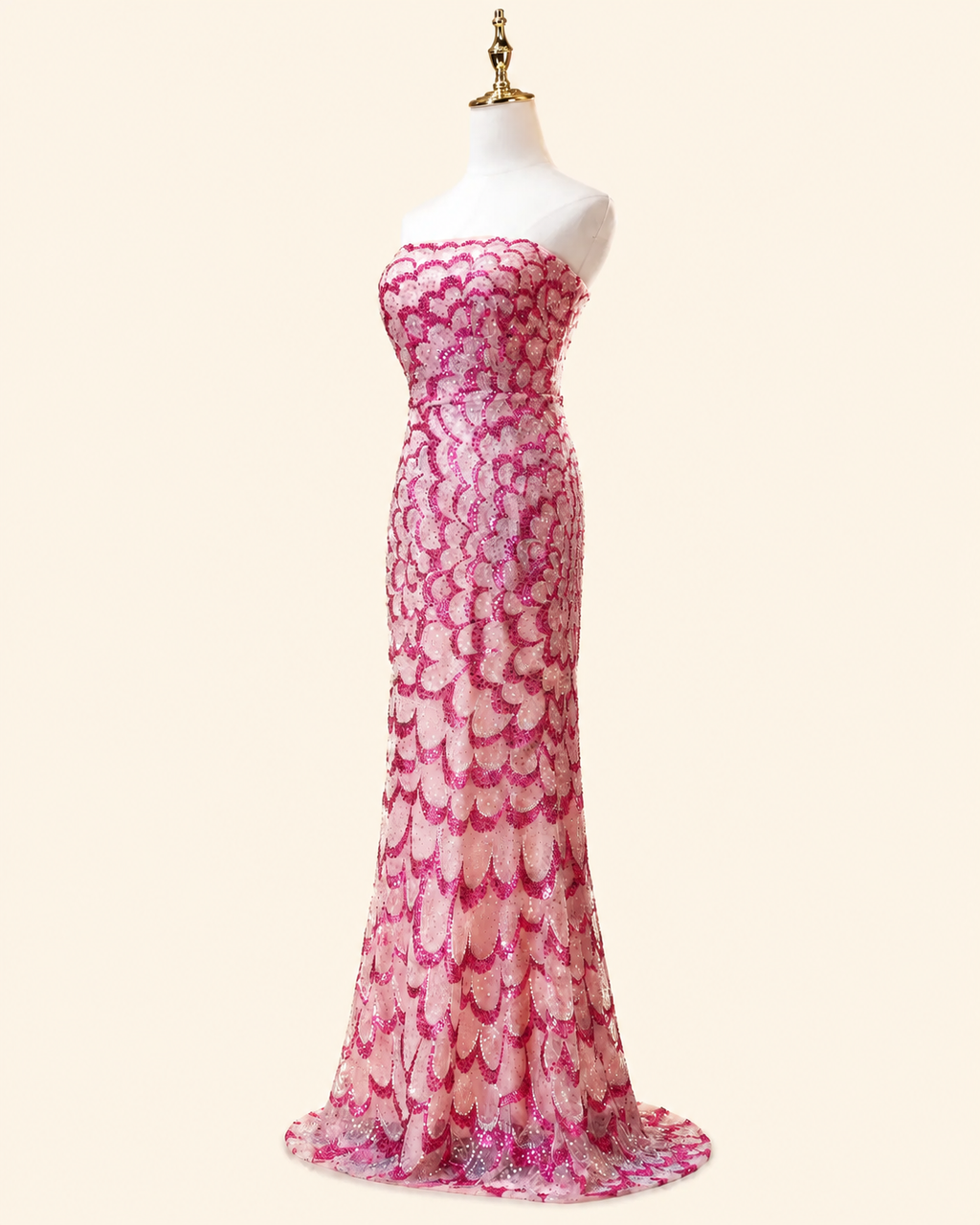 Luxury Pink Strapless Sequin Mermaid Evening Gown with Beading SL131
