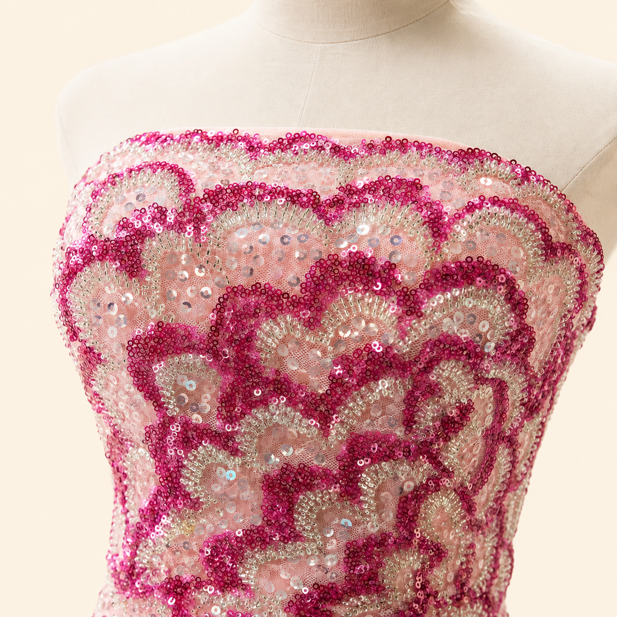 Luxury Pink Strapless Sequin Mermaid Evening Gown with Beading SL131