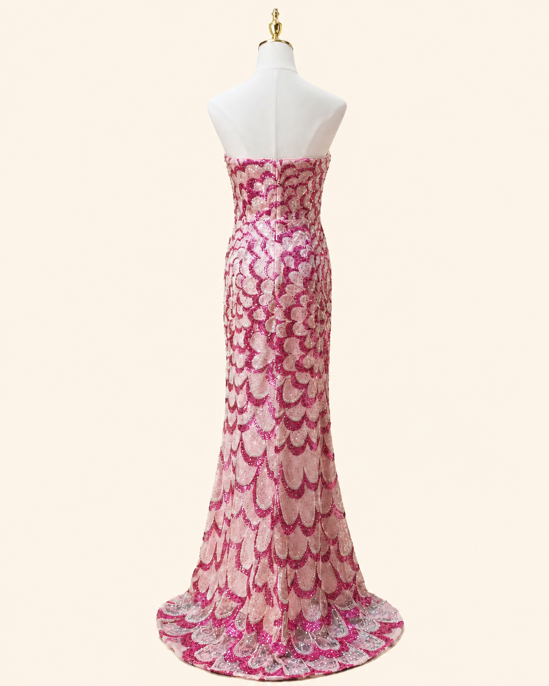 Luxury Pink Strapless Sequin Mermaid Evening Gown with Beading SL131