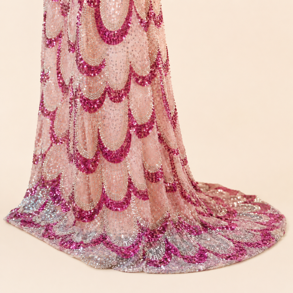Luxury Pink Strapless Sequin Mermaid Evening Gown with Beading SL131