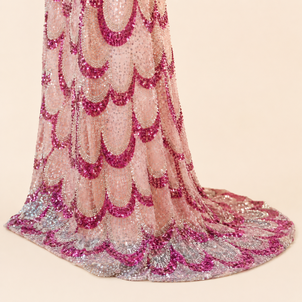 Luxury Pink Strapless Sequin Mermaid Evening Gown with Beading SL131