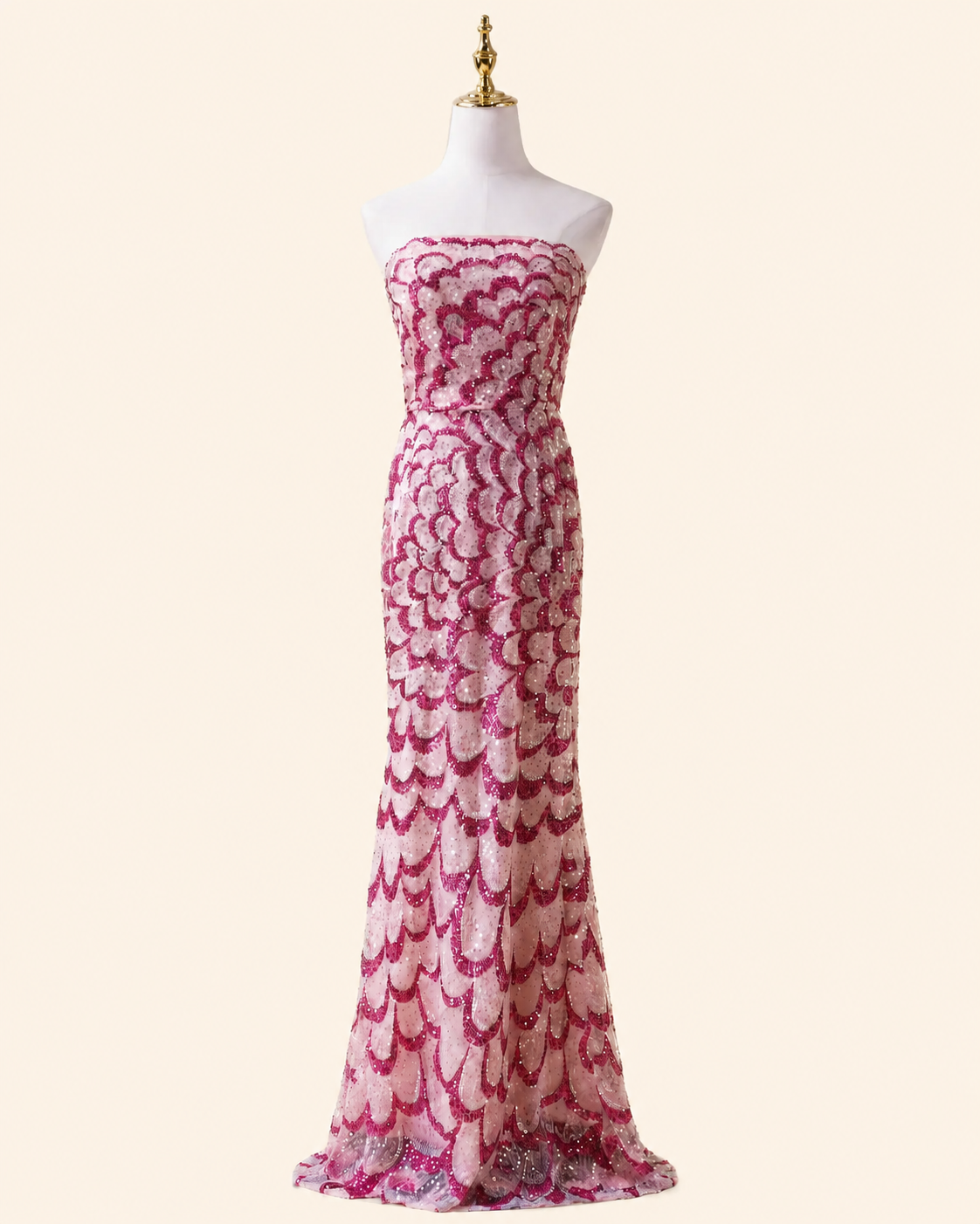 Luxury Pink Strapless Sequin Mermaid Evening Gown with Beading SL131