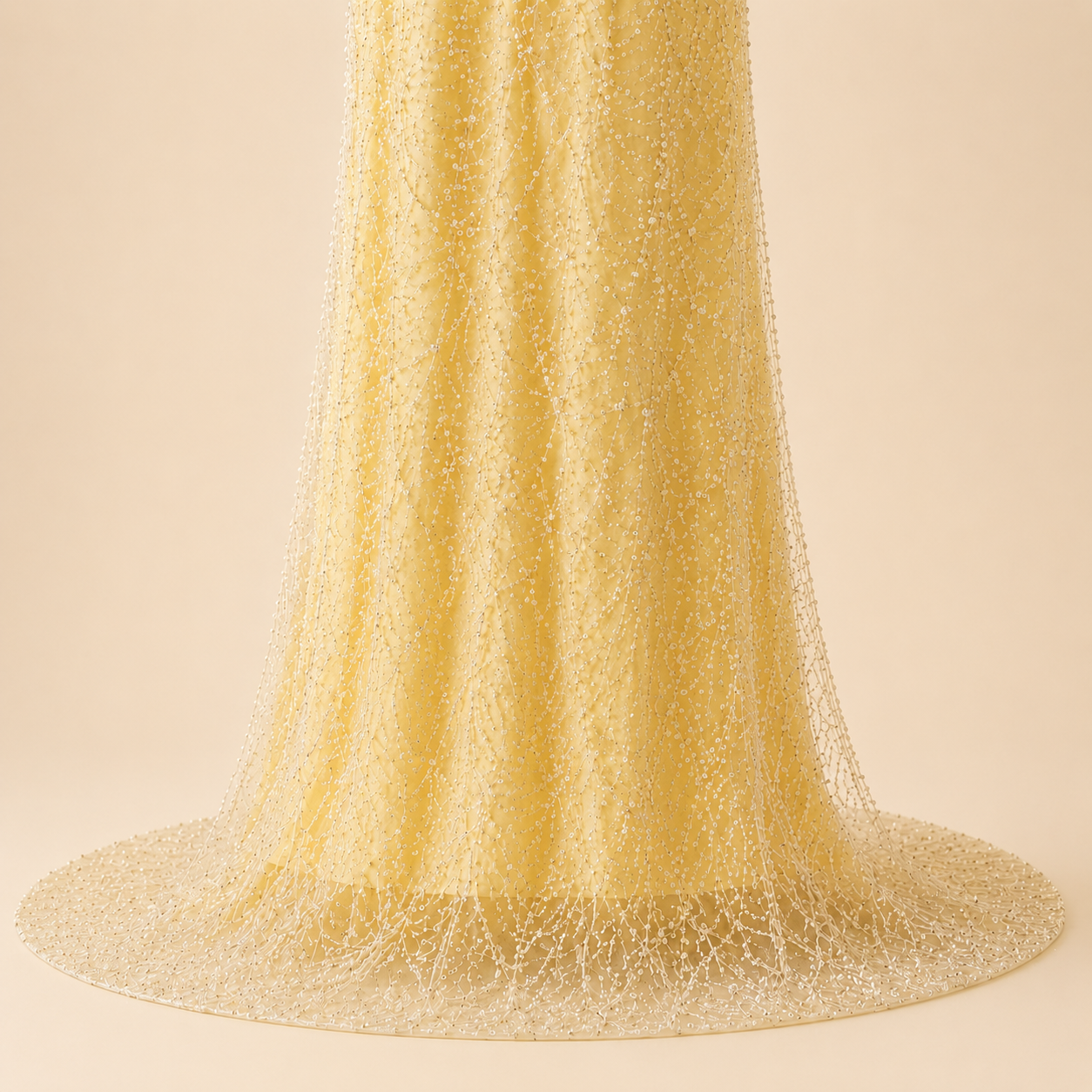 Lemon Yellow Halter Beaded Formal Evening Dress with Tulle Bow Bodice SL132