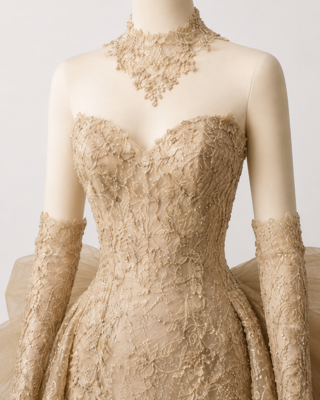 Romantic Gold Evening Dress with Dramatic Tulle Overskir SL142