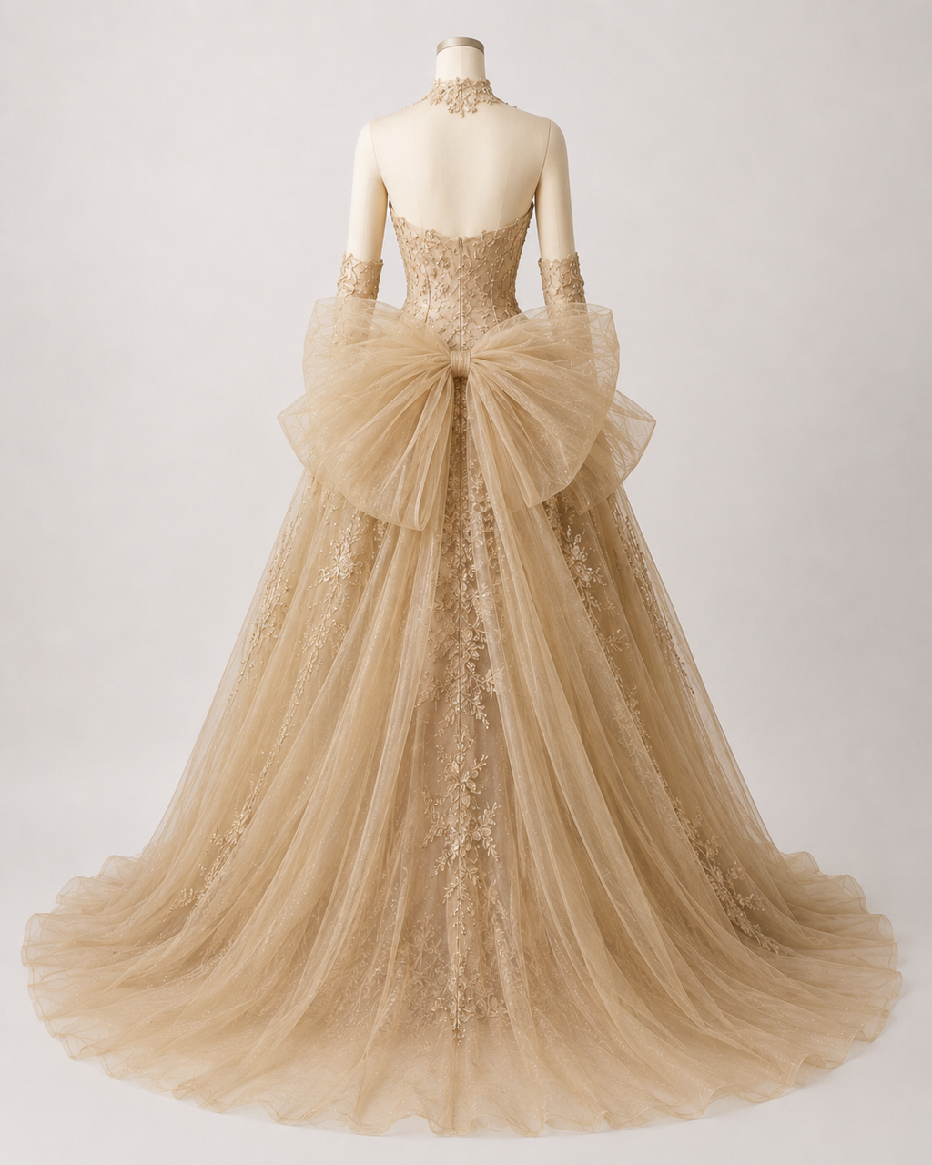 Romantic Gold Evening Dress with Dramatic Tulle Overskir SL142