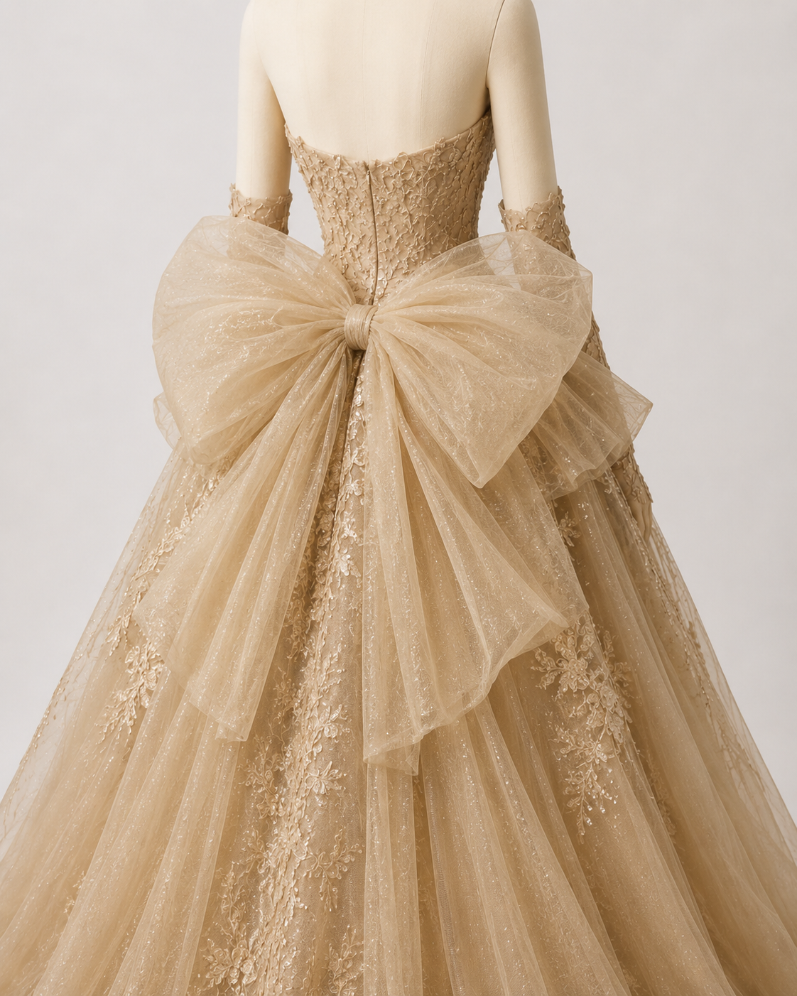 Romantic Gold Evening Dress with Dramatic Tulle Overskir SL142