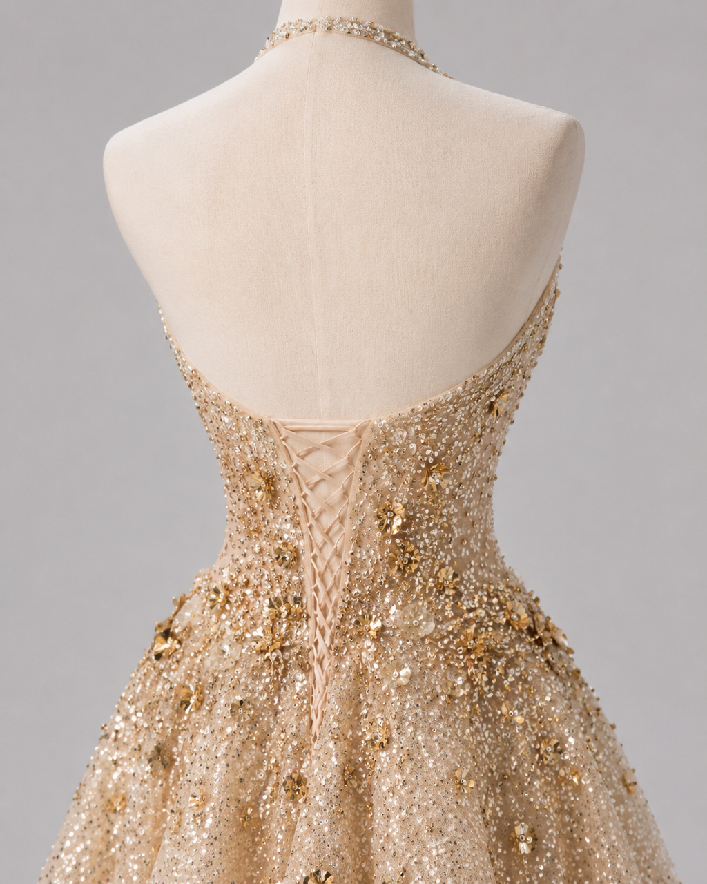 Luxury Gold Glitter Ball Gown Halter Neck Prom Dress SL153