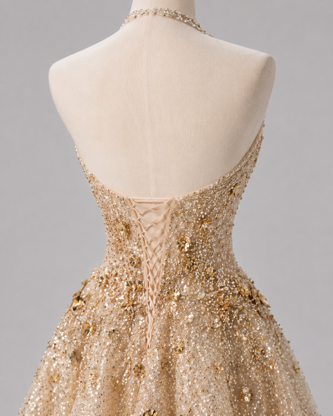 Luxury Gold Glitter Ball Gown Halter Neck Prom Dress SL153