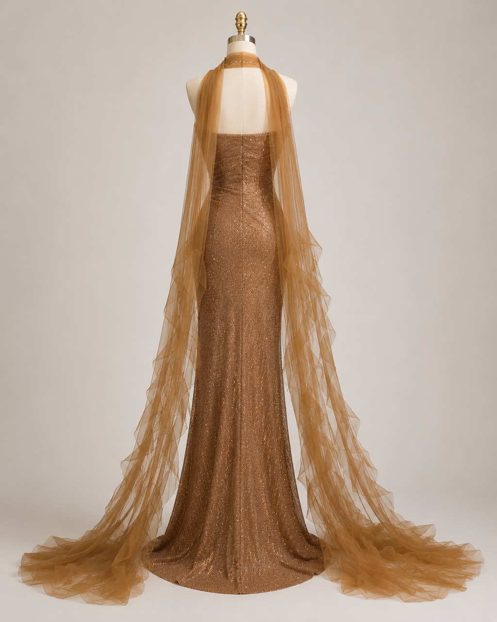 Elegant Gold Mermaid Evening Dress with Detachable Tulle Train SL154