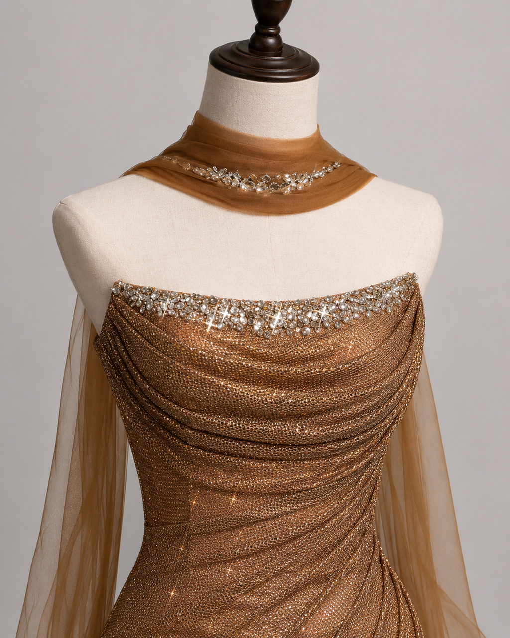 Elegant Gold Mermaid Evening Dress with Detachable Tulle Train SL154