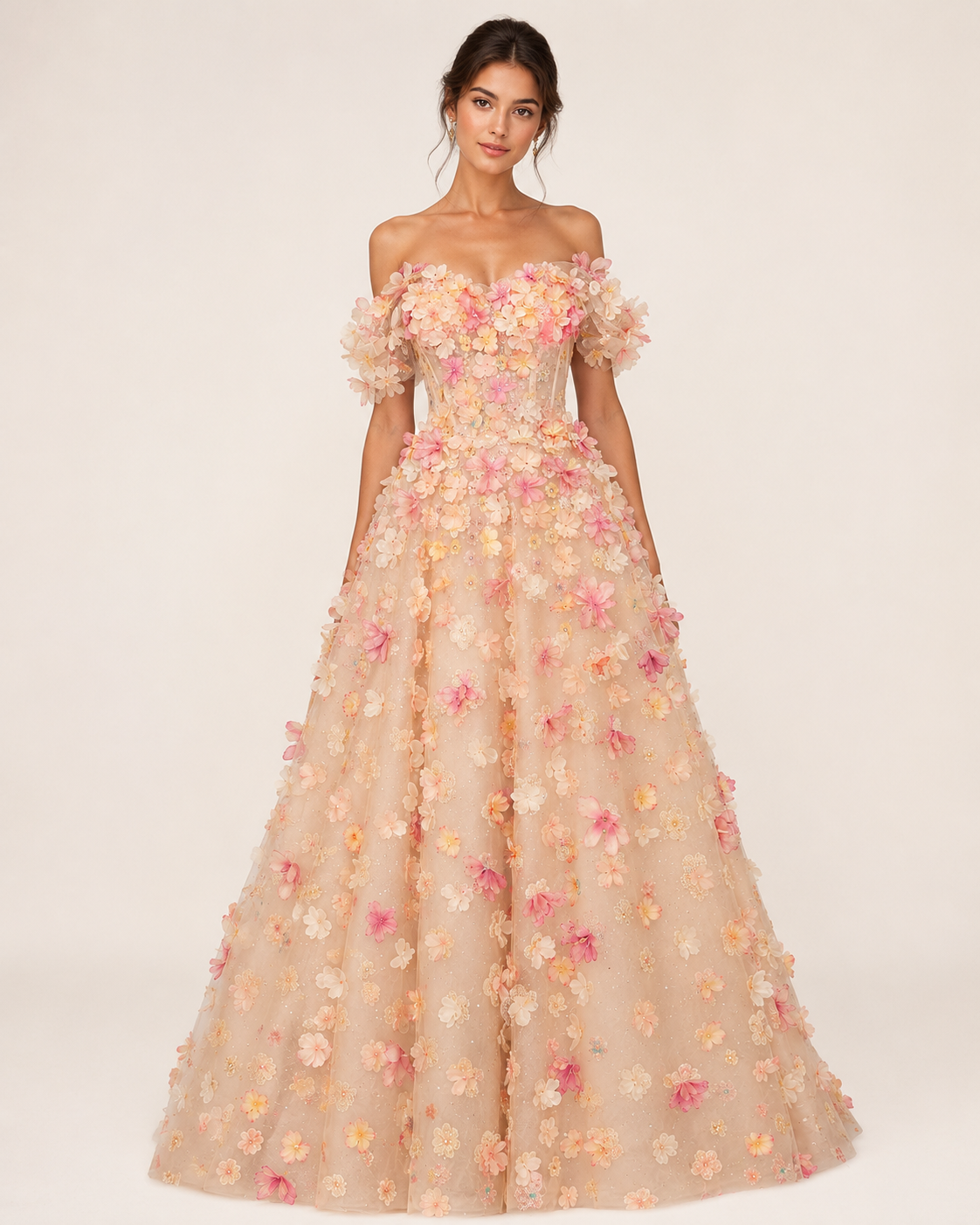 Luxury 3D Floral Ball Gown Romantic Off-Shoulder Princess Prom Dress SL156