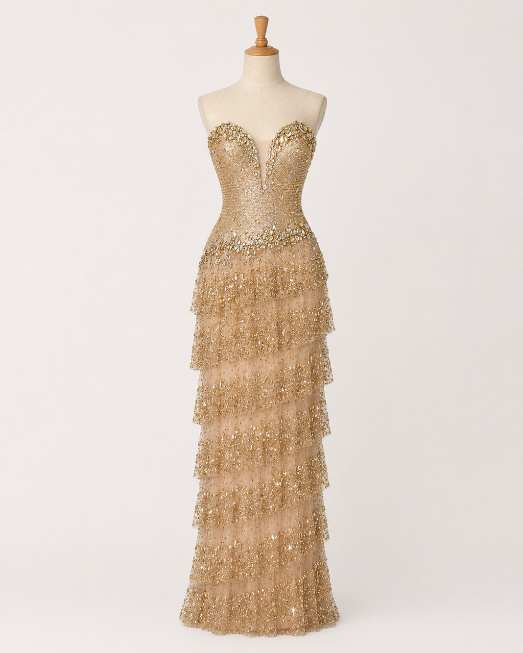 Elegant Gold Crystal Mermaid Evening Dress Sweetheart Neck Formal Gown SL158