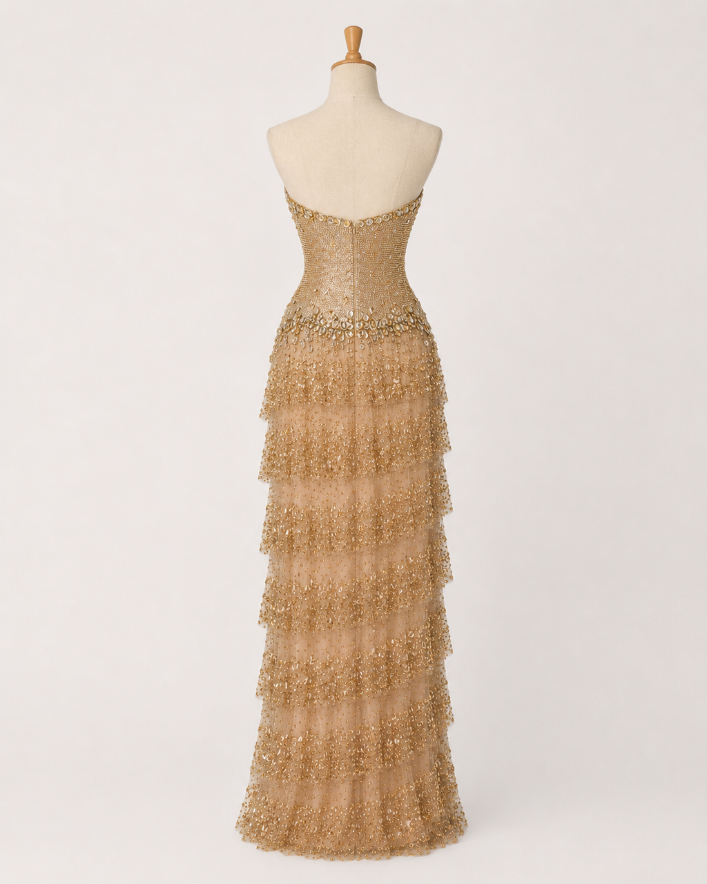 Elegant Gold Crystal Mermaid Evening Dress Sweetheart Neck Formal Gown SL158