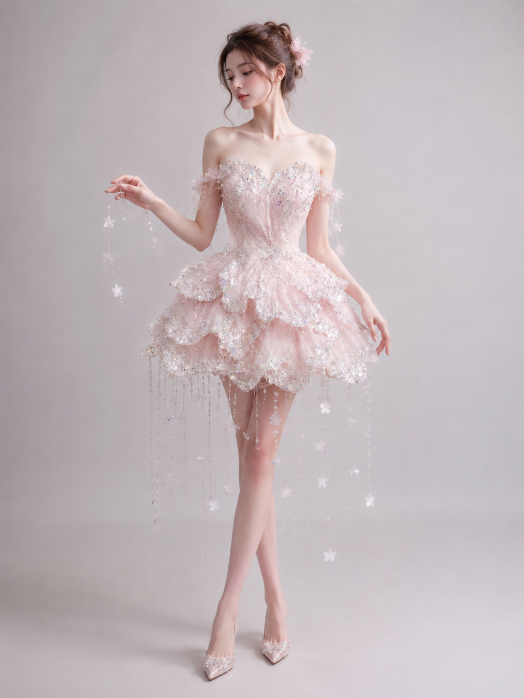 Luxury Blush Pink Crystal Fairy Mini Dress Couture Cocktail & Party Dress SL159