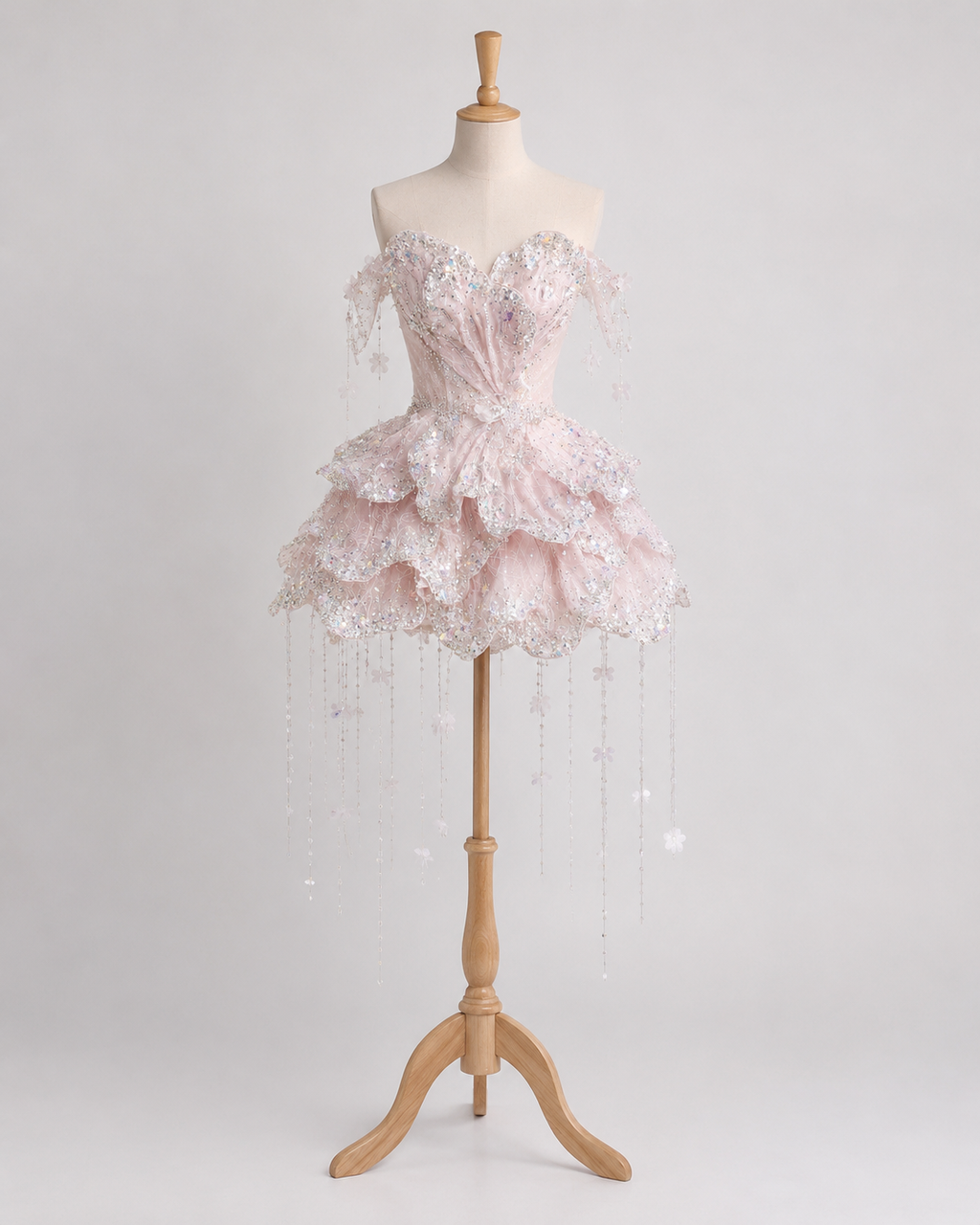 Luxury Blush Pink Crystal Fairy Mini Dress Couture Cocktail & Party Dress SL159