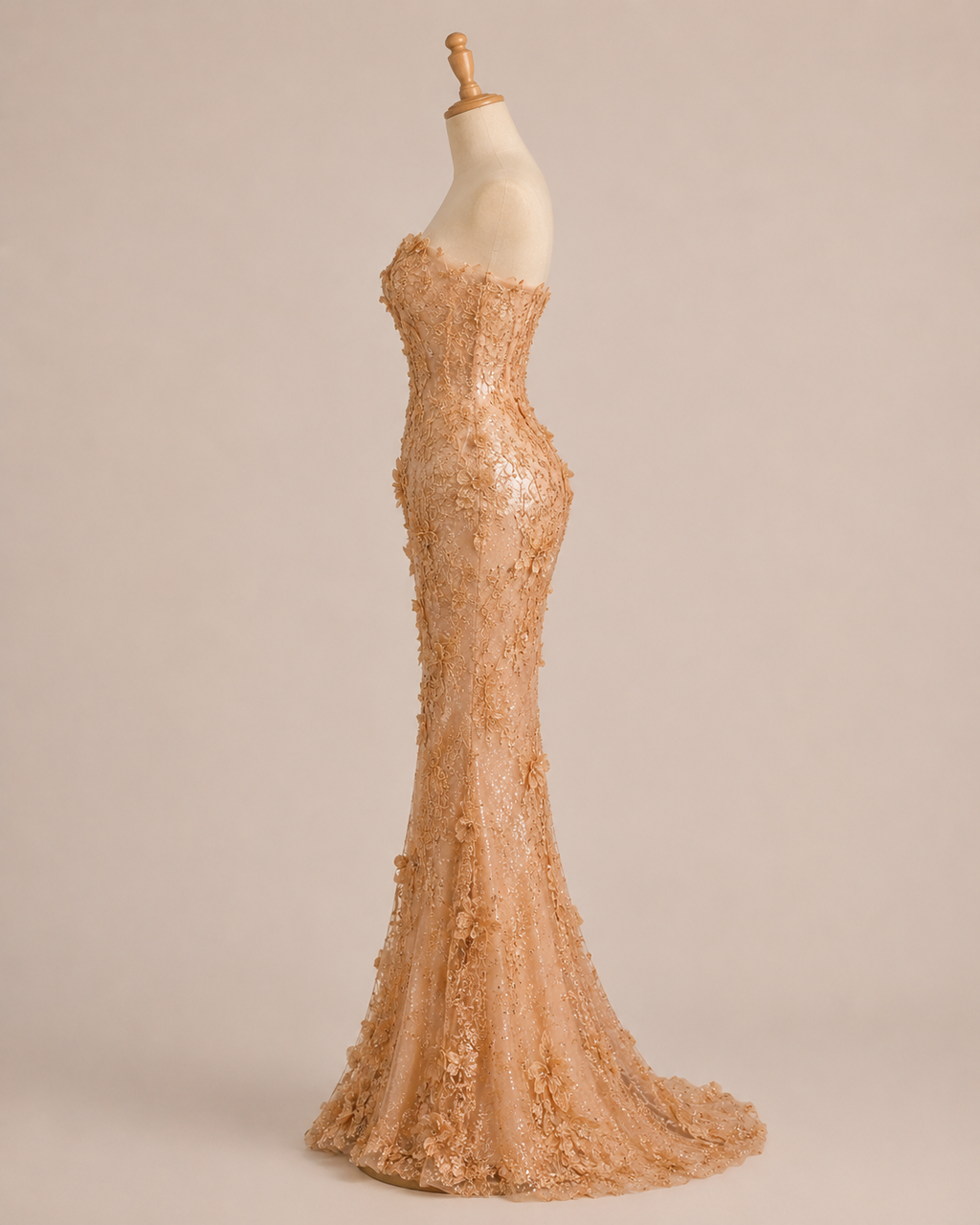 Champagne Gold Mermaid Prom Dress with Crystal Embellishments SL160