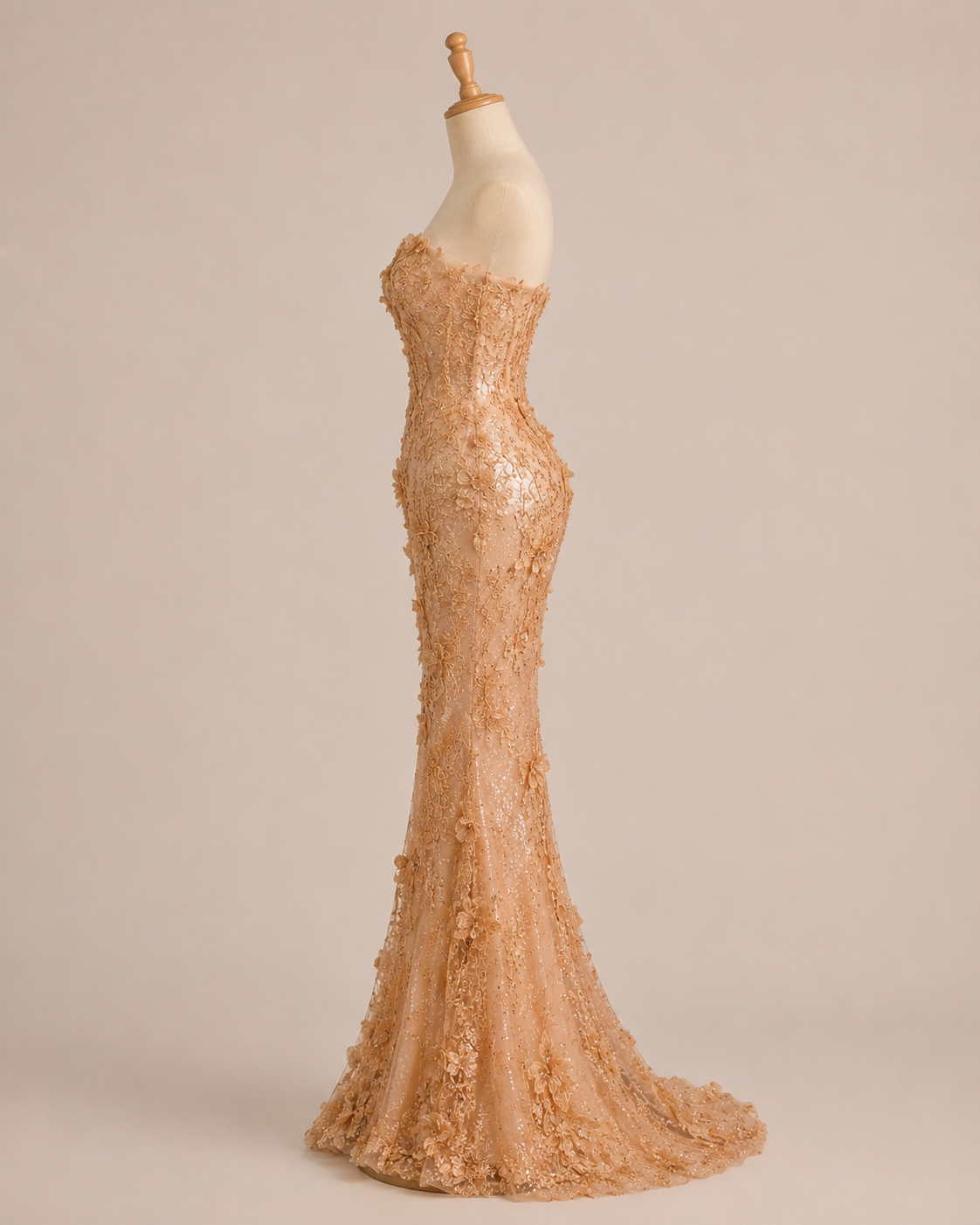Champagne Gold Mermaid Prom Dress with Crystal Embellishments SL160