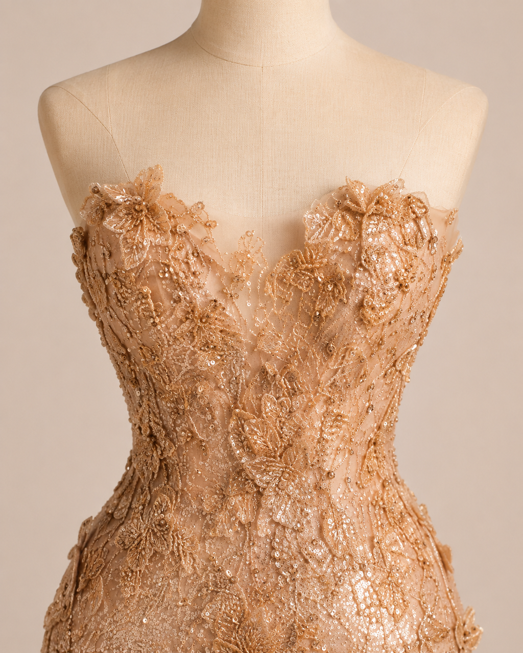 Champagne Gold Mermaid Prom Dress with Crystal Embellishments SL160