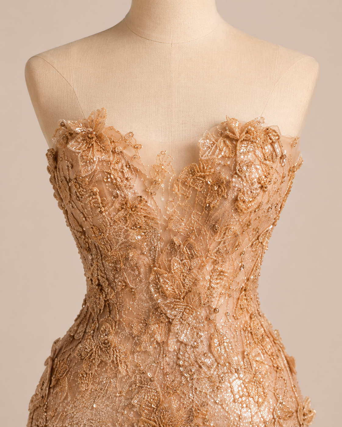 Champagne Gold Mermaid Prom Dress with Crystal Embellishments SL160