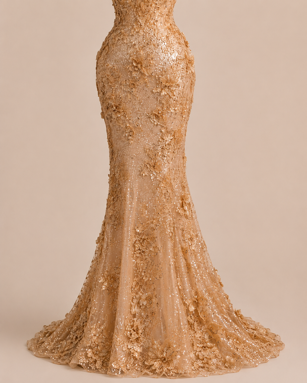 Champagne Gold Mermaid Prom Dress with Crystal Embellishments SL160