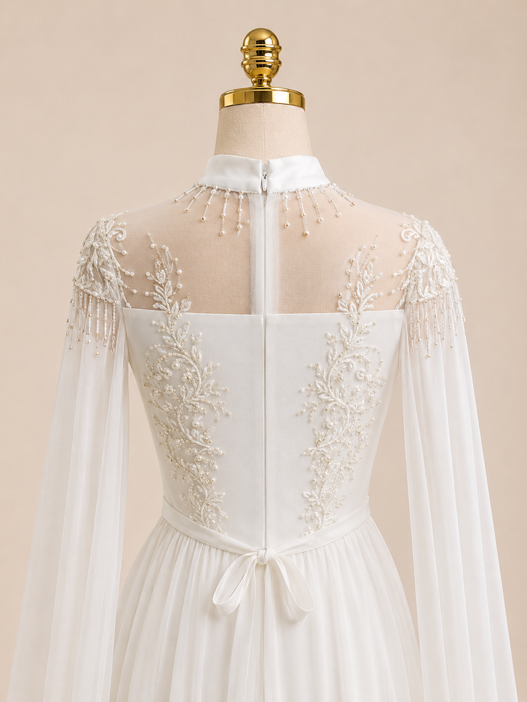Elegant White Beaded with Cape Sleeves Evening Dress SL164