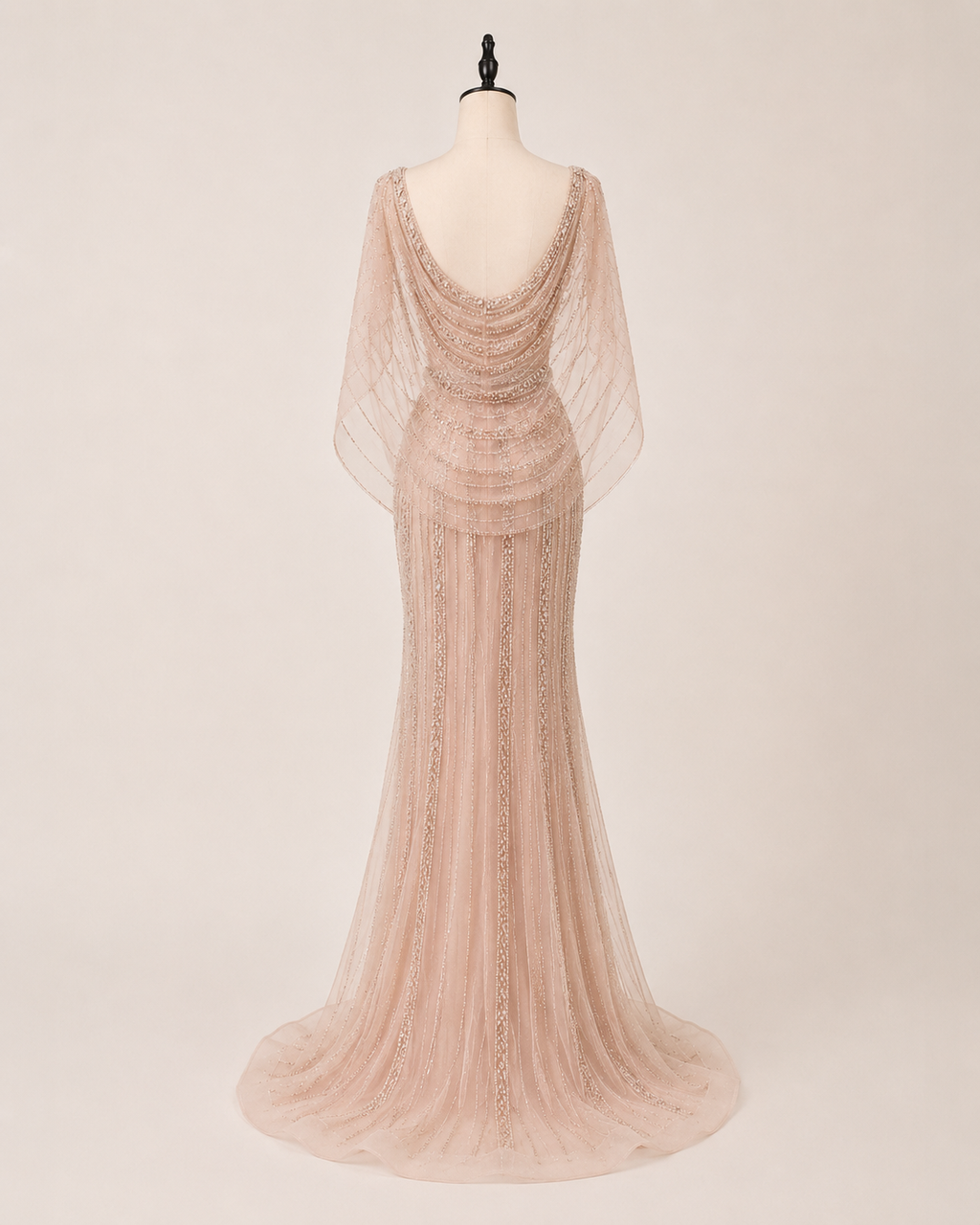 Champagne Beaded Mermaid Evening Gown with Illusion Neckline SL166