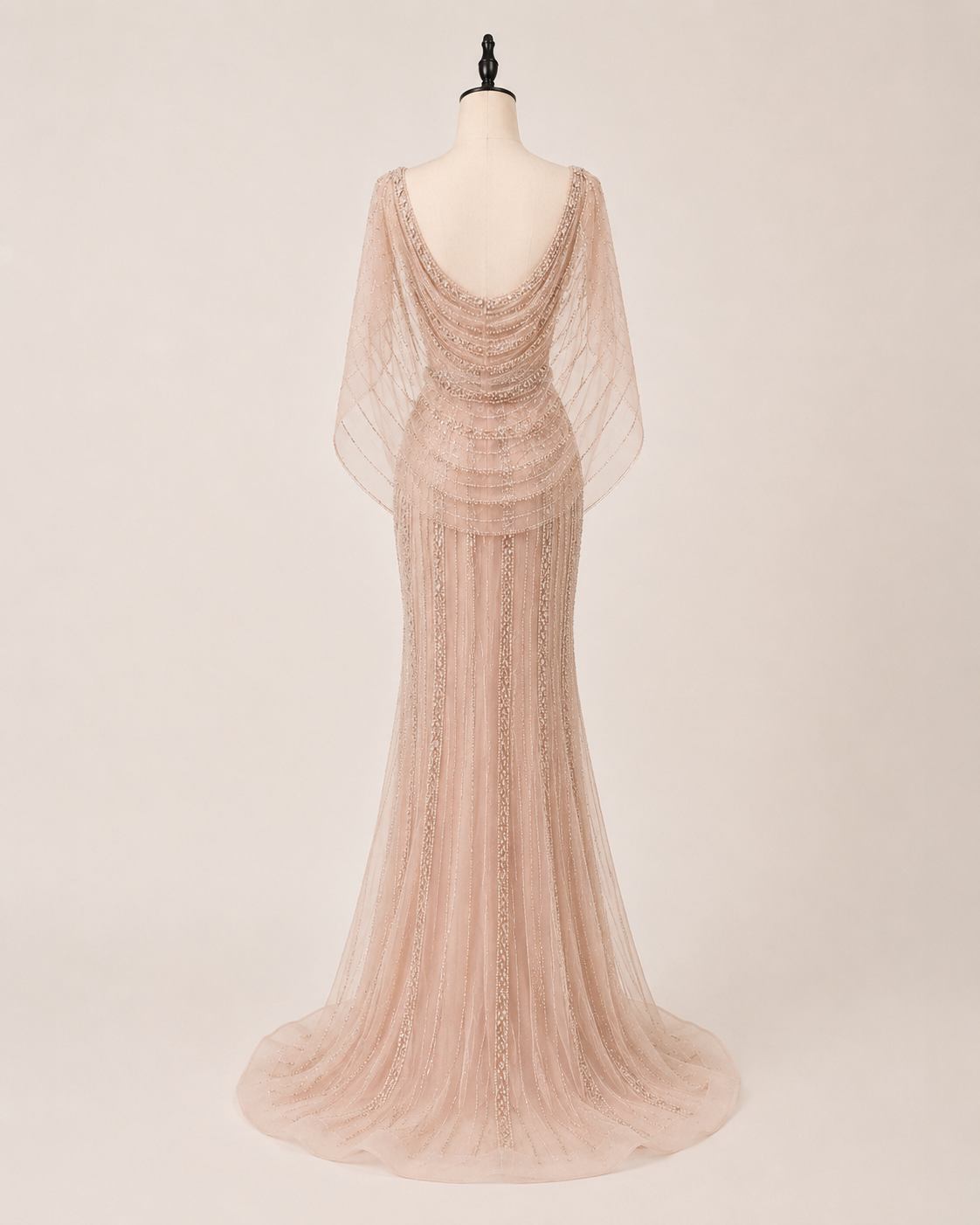 Champagne Beaded Mermaid Evening Gown with Illusion Neckline SL166