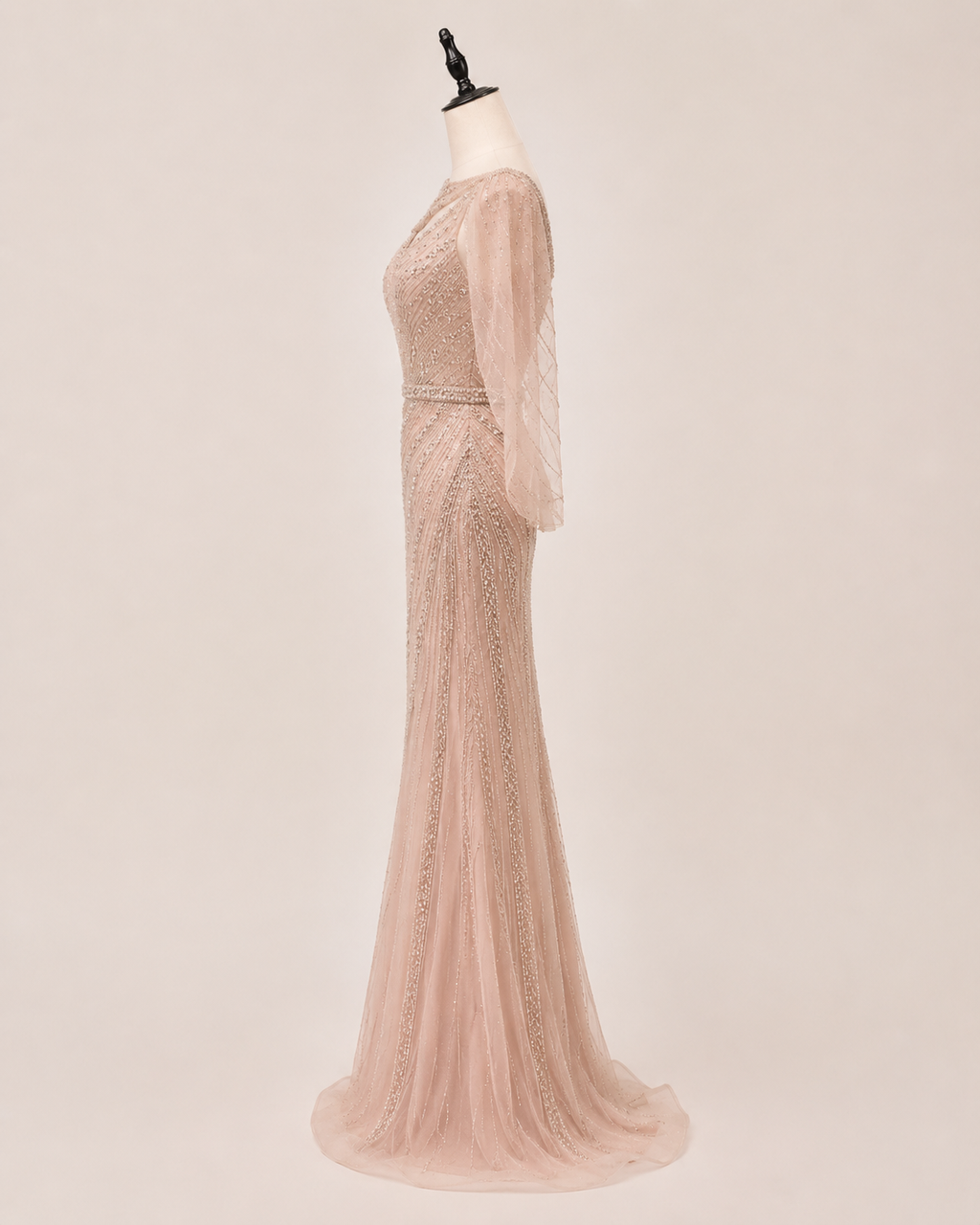 Champagne Beaded Mermaid Evening Gown with Illusion Neckline SL166