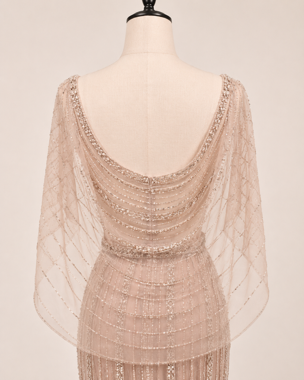 Champagne Beaded Mermaid Evening Gown with Illusion Neckline SL166