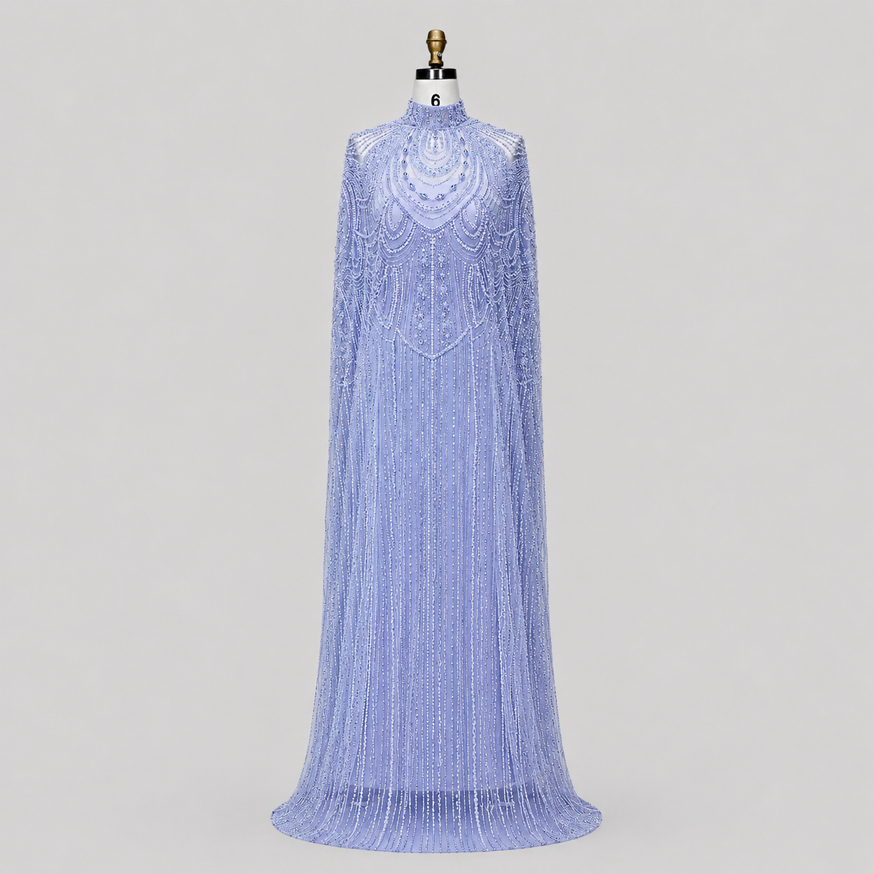 Champagne High Neck Crystal Maxi Gown with Draped Cape SL170