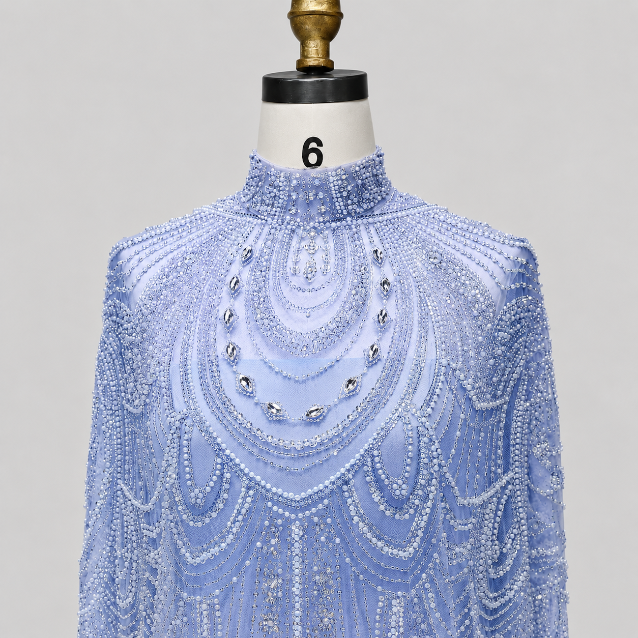 Champagne High Neck Crystal Maxi Gown with Draped Cape SL170