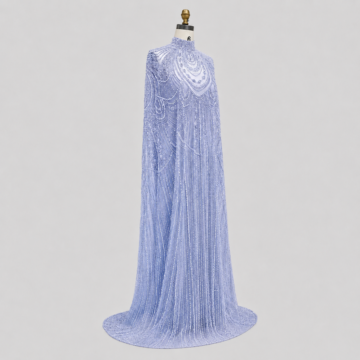 Champagne High Neck Crystal Maxi Gown with Draped Cape SL170
