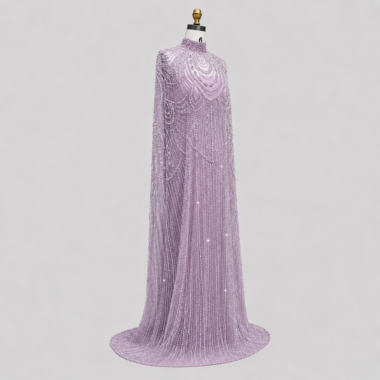 Champagne High Neck Crystal Maxi Gown with Draped Cape SL170