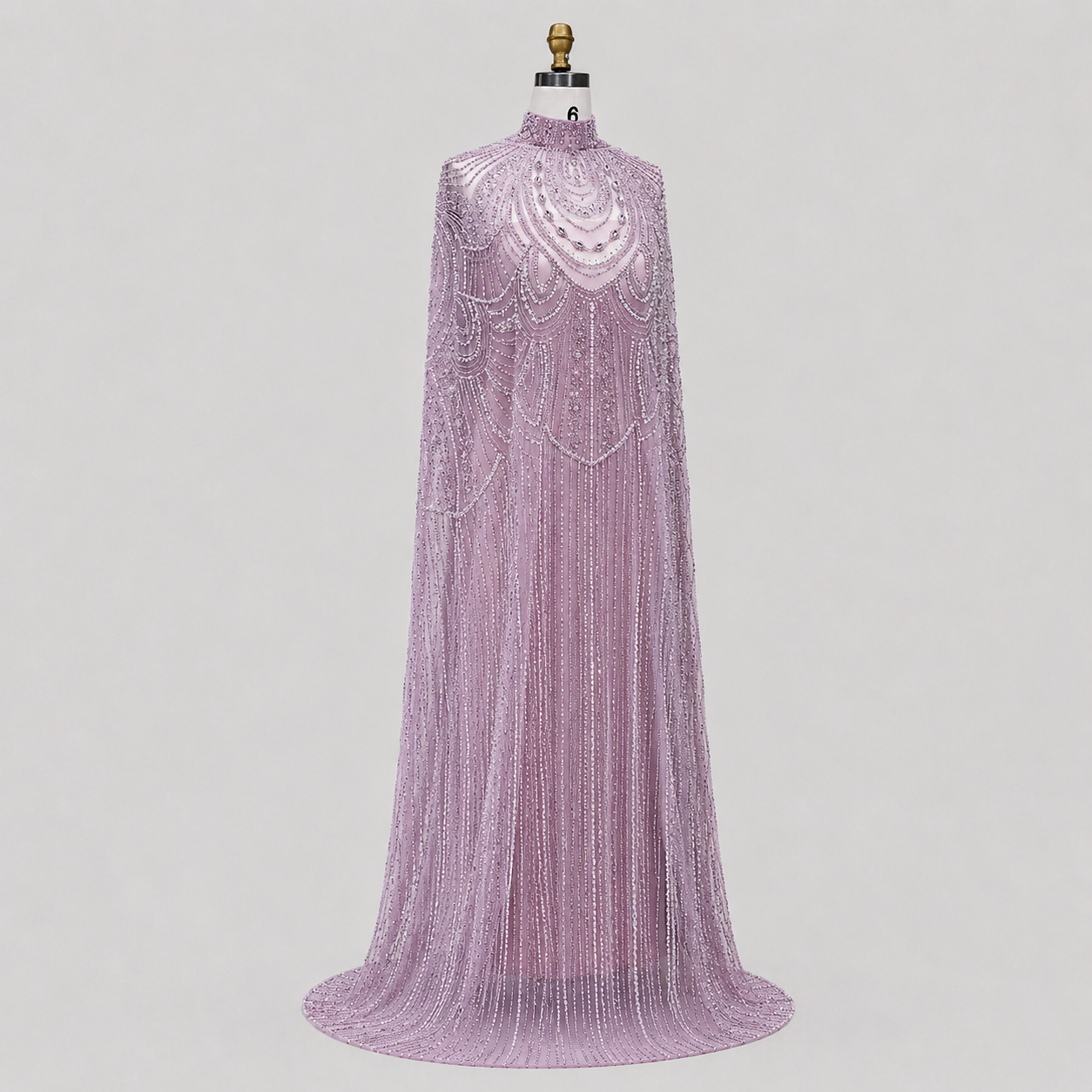Champagne High Neck Crystal Maxi Gown with Draped Cape SL170