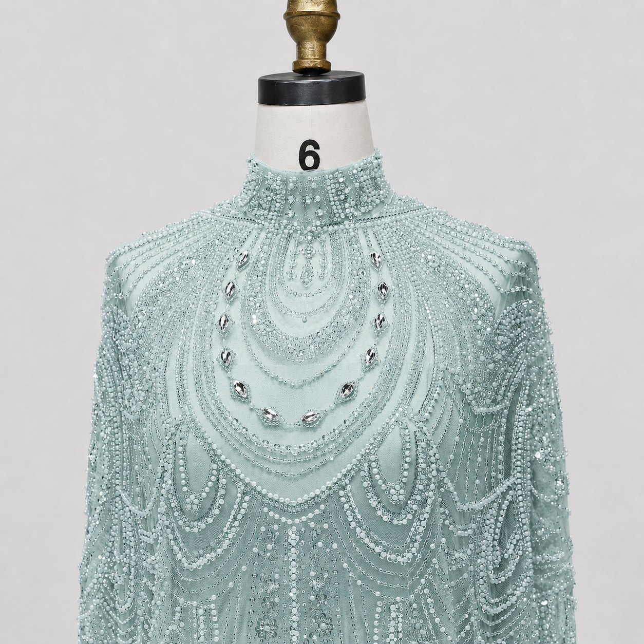 Champagne High Neck Crystal Maxi Gown with Draped Cape SL170