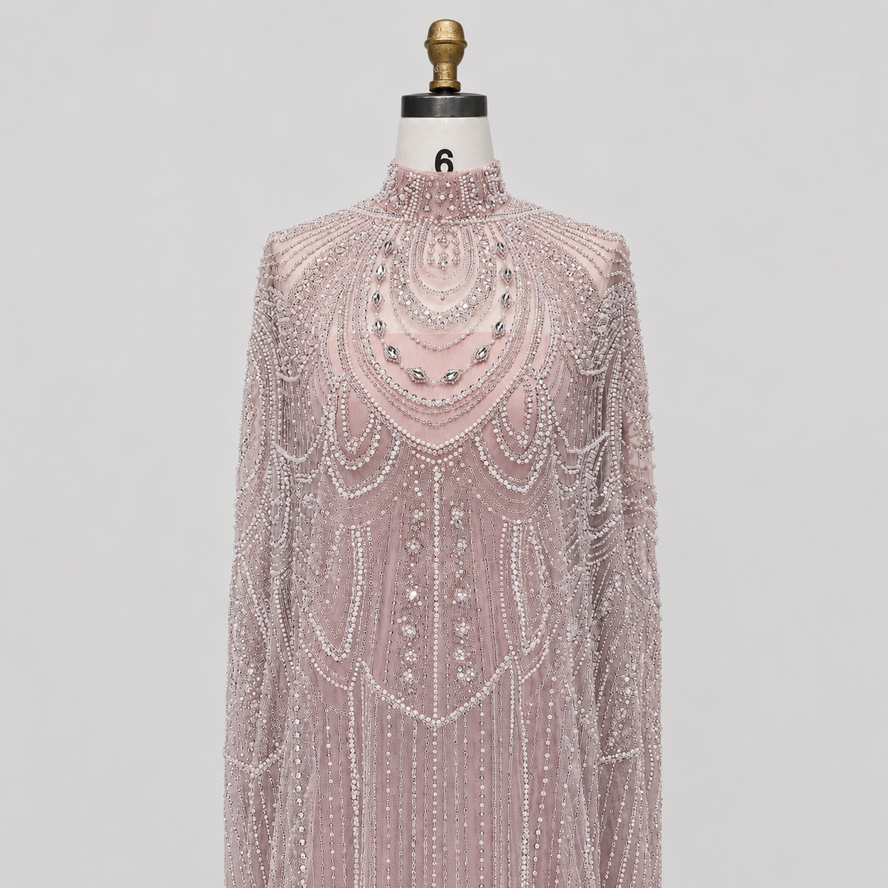 Champagne High Neck Crystal Maxi Gown with Draped Cape SL170