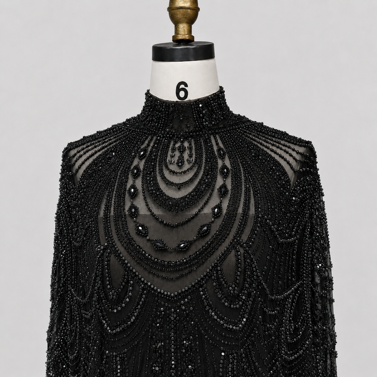 Champagne High Neck Crystal Maxi Gown with Draped Cape SL170