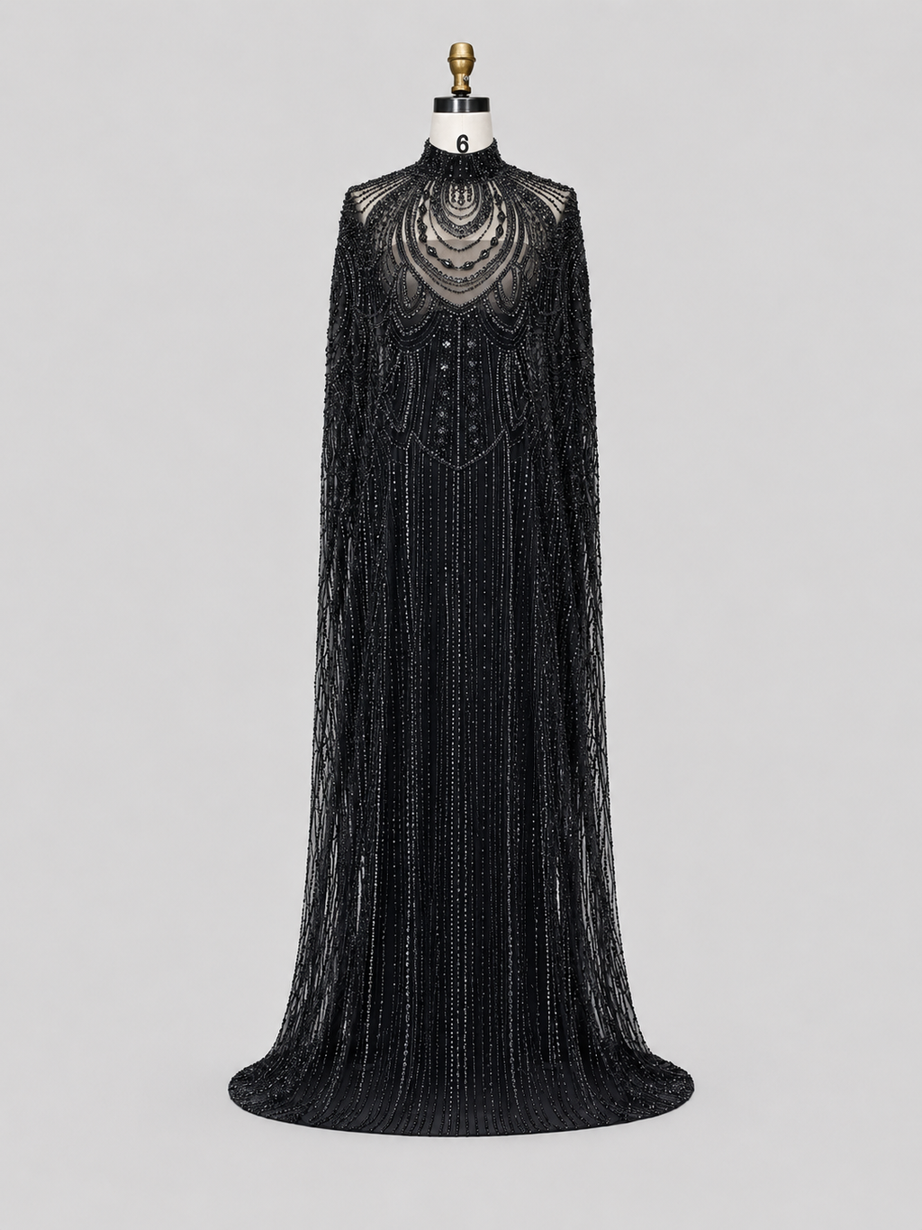 Champagne High Neck Crystal Maxi Gown with Draped Cape SL170
