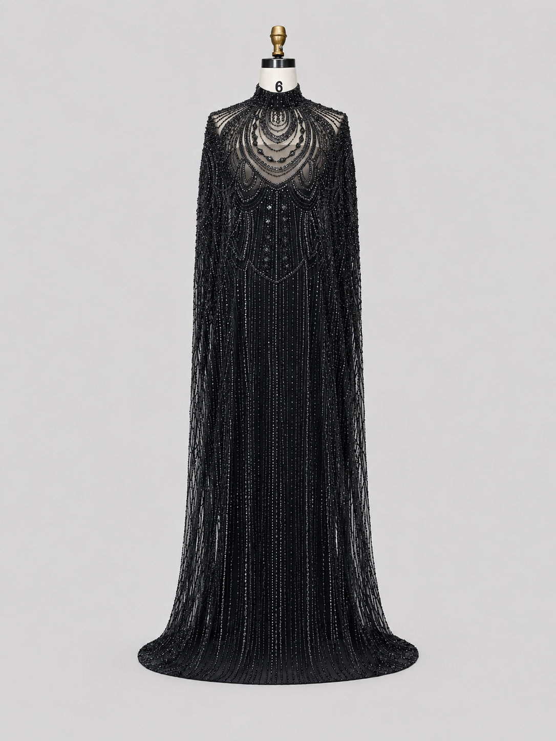 Champagne High Neck Crystal Maxi Gown with Draped Cape SL170