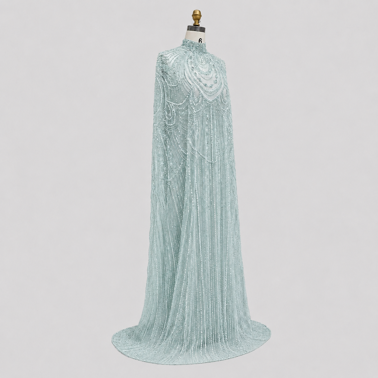 Champagne High Neck Crystal Maxi Gown with Draped Cape SL170
