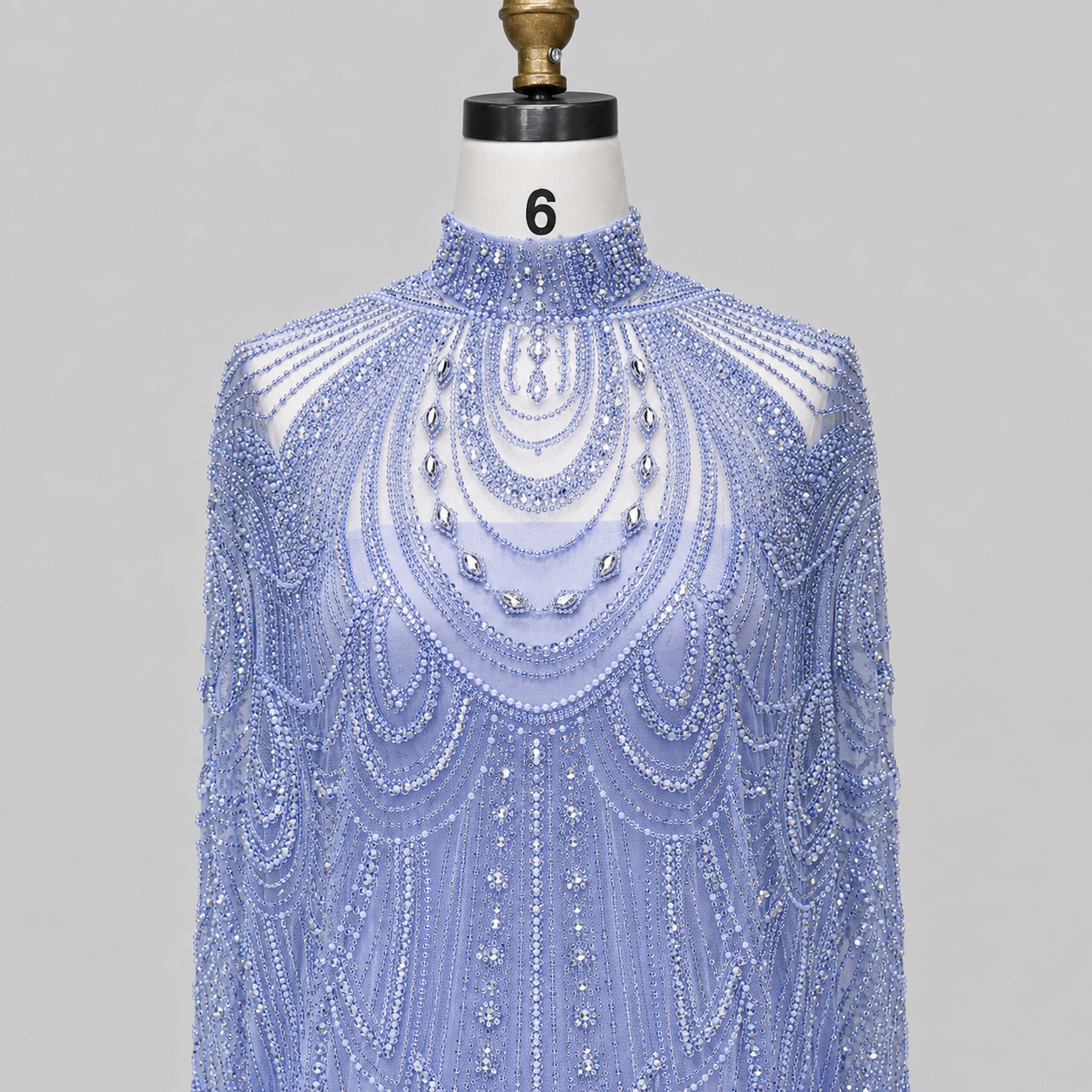 Champagne High Neck Crystal Maxi Gown with Draped Cape SL170
