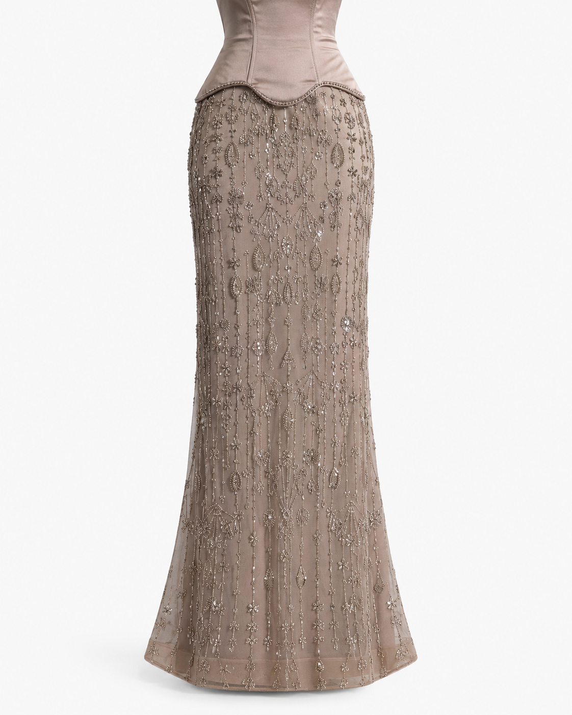 Elegant Strapless Satin Beaded Mermaid Evening Gown with Matching Scarf SL173