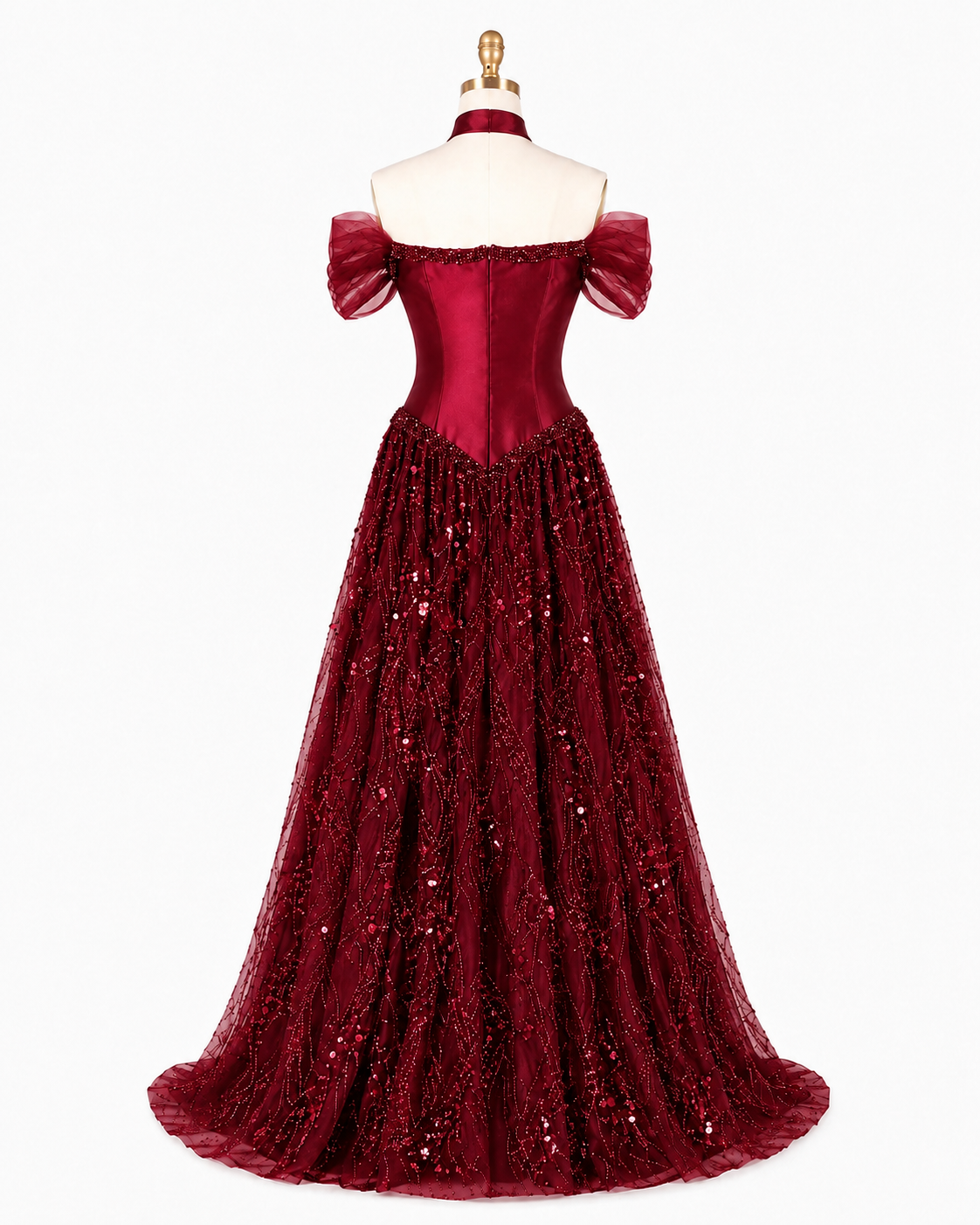 Luxury Off-Shoulder Sequin Evening Gown with Choker Scarf SL174