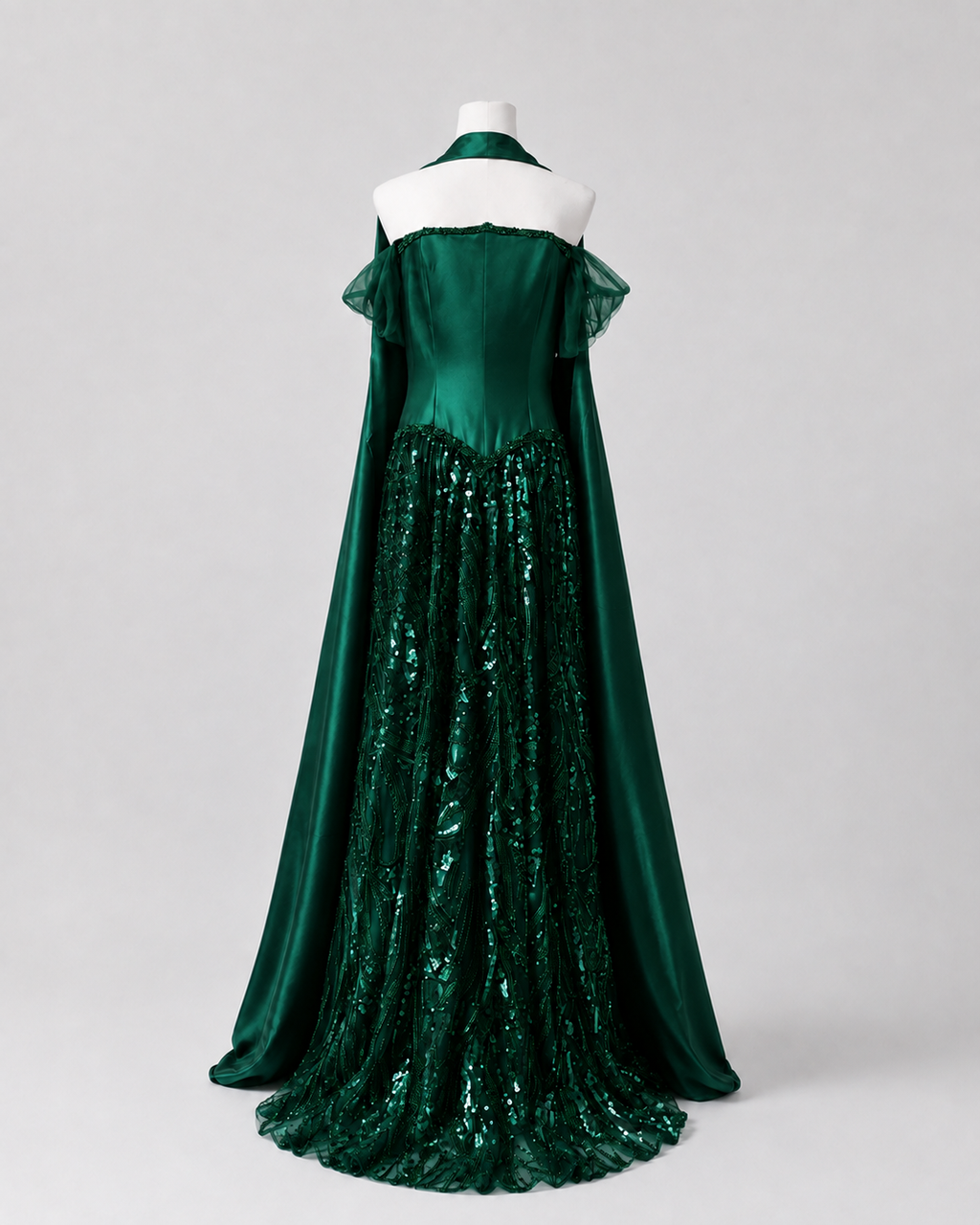 Luxury Off-Shoulder Sequin Evening Gown with Choker Scarf SL174